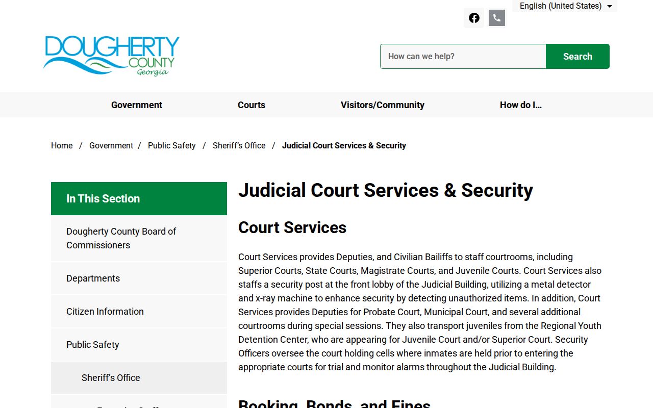 Dougherty County Booking, Bonds and Fines webpage