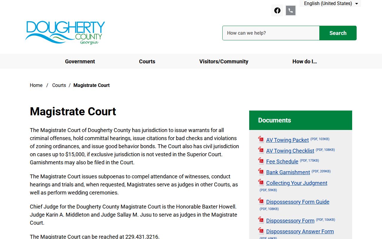 Dougherty County Magistrate Court official webpage