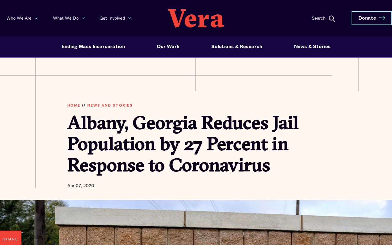 Vera report on Dougherty County jail population reduction