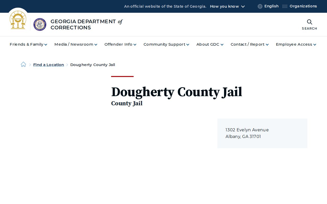 GDC location page for Dougherty County Jail Facility