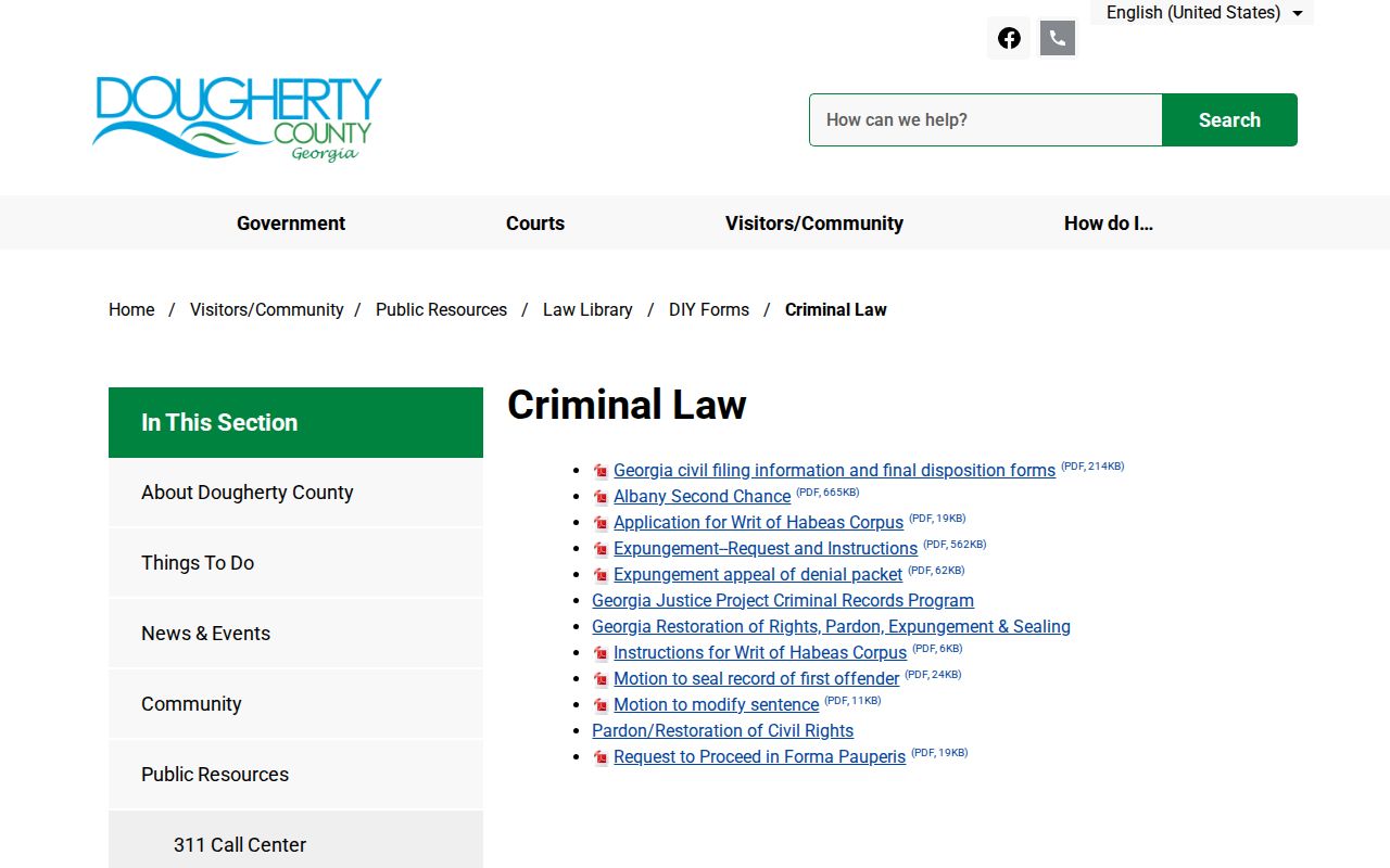 Dougherty County criminal law forms page
