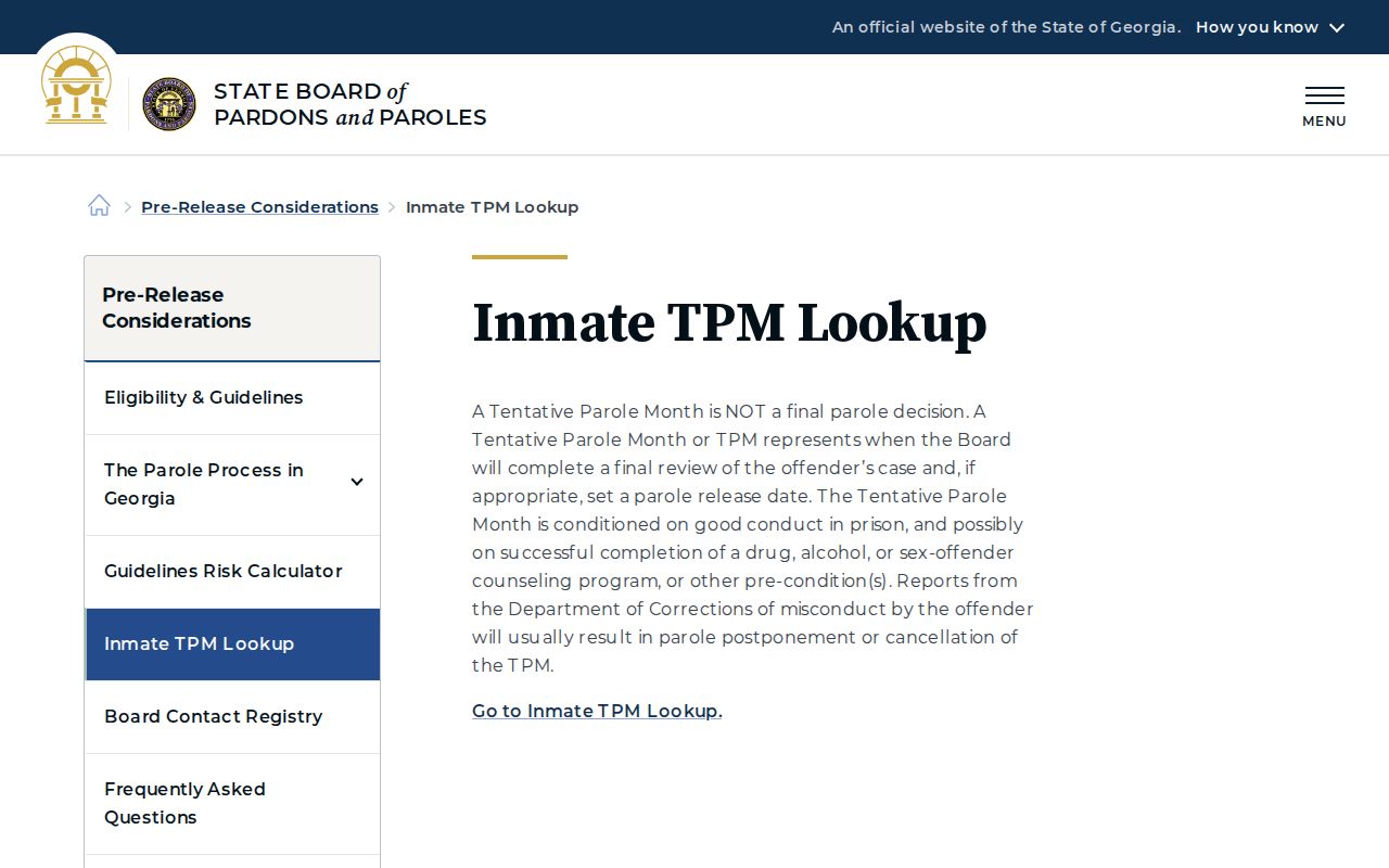 Georgia Parole Board Tentative Parole Month lookup explanation